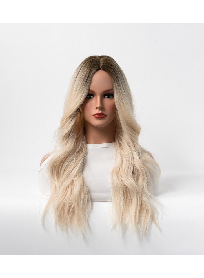 Estelle Wig Female Long Curly Hair Big Wave Medium Long Full Headgear Ash Gold - Image 1