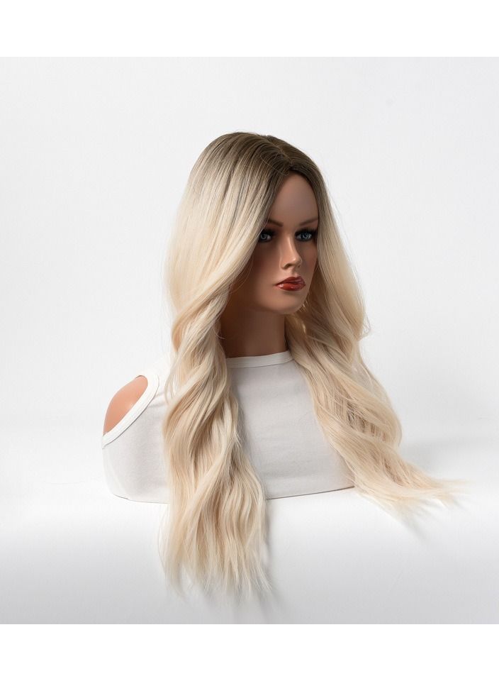 Estelle Wig Female Long Curly Hair Big Wave Medium Long Full Headgear Ash Gold - Image 3