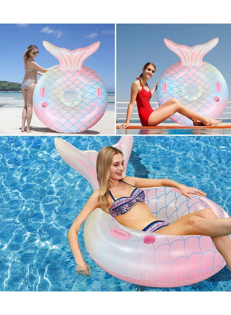 Y&D Swimming Ring, Inflatable Pool Float, Mermaid Floaties Chair Lounger for Adults, Air Sofa Floating Large with Cup Holders, Backrest, Mesh Bottom, Water Party Summer Beach - Image 4