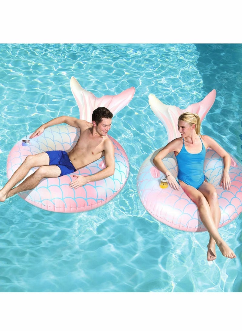 Y&D Swimming Ring, Inflatable Pool Float, Mermaid Floaties Chair Lounger for Adults, Air Sofa Floating Large with Cup Holders, Backrest, Mesh Bottom, Water Party Summer Beach - Image 5