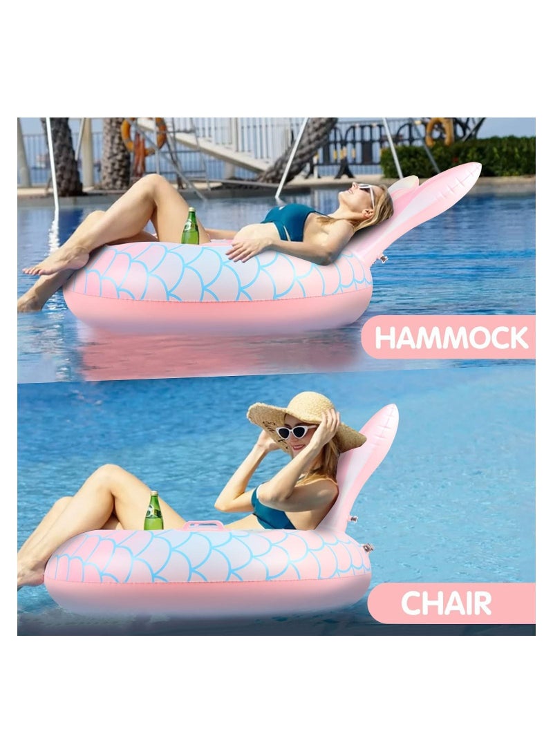 Y&D Swimming Ring, Inflatable Pool Float, Mermaid Floaties Chair Lounger for Adults, Air Sofa Floating Large with Cup Holders, Backrest, Mesh Bottom, Water Party Summer Beach - Image 2