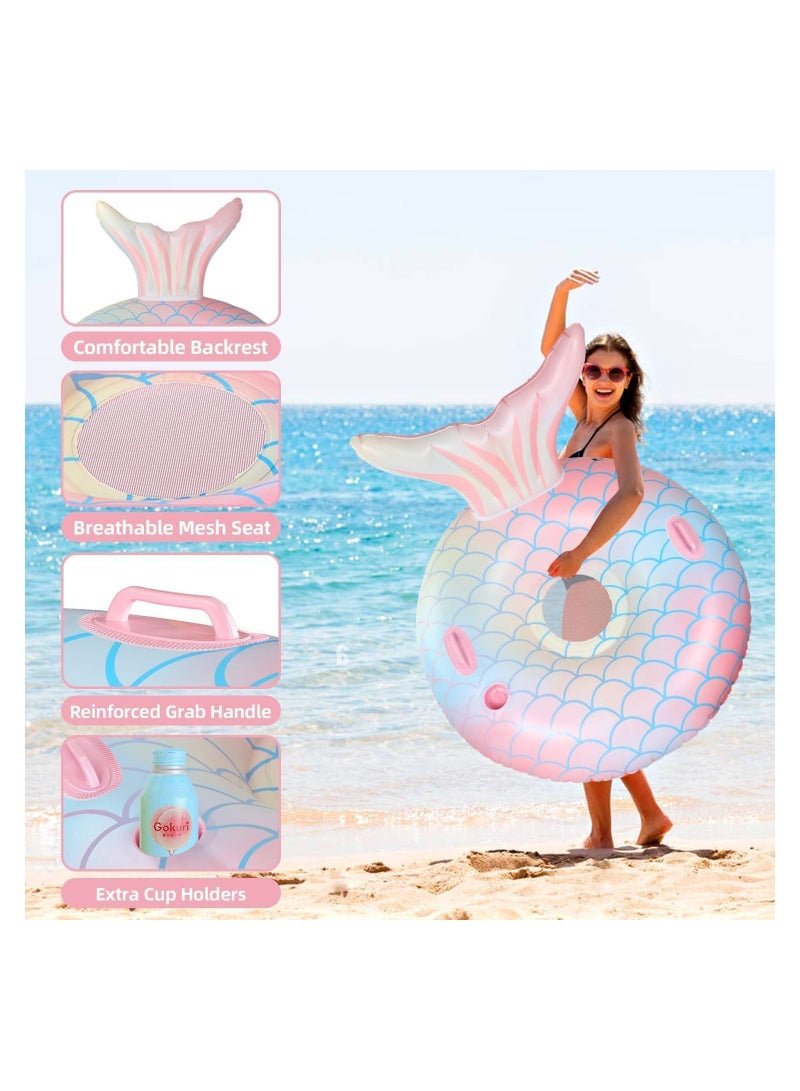 Y&D Swimming Ring, Inflatable Pool Float, Mermaid Floaties Chair Lounger for Adults, Air Sofa Floating Large with Cup Holders, Backrest, Mesh Bottom, Water Party Summer Beach - Image 3