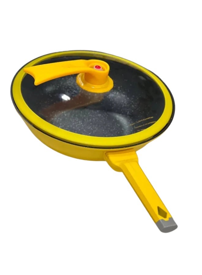 Iron Wok, Duck Wok, 32cm, Duck Frying Pan And Pyrex Lid, Induction Compatible, Mirror Polished with Handle and Glass Cover