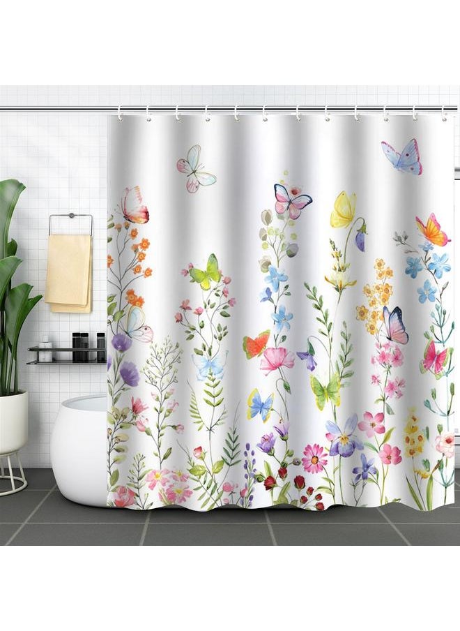 Bluejw Polyester Shower Curtain  Explosions Flowers And Plants Watercolor Bathroom Four-piece Dry And Wet Separation Isolation Waterproof Bath  - Image 1