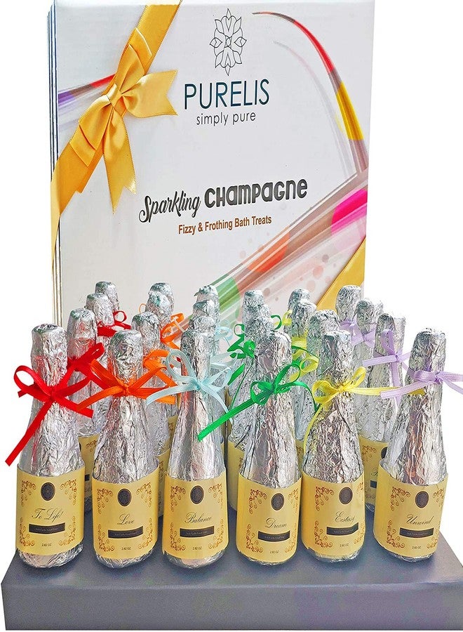 Purelis Bulk Organic Bath Bombs Gift Set. Wedding Favors & Party Favors for Adults. Dry Skin Moisturize Bath Balls Individually Wrapped Bath Bombs for Women & Men. 24 Wine & Champagne Bottles Party Favors. - Image 1