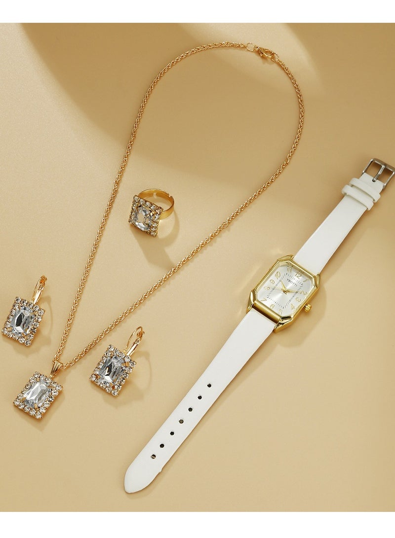 [2025 New Design]Ladies Watch Fashionable Women Quartz Diamond Wristwatch Classic Simple Watches Business Decoration Necklace Ring Earring Girl Gift Set - Image 2