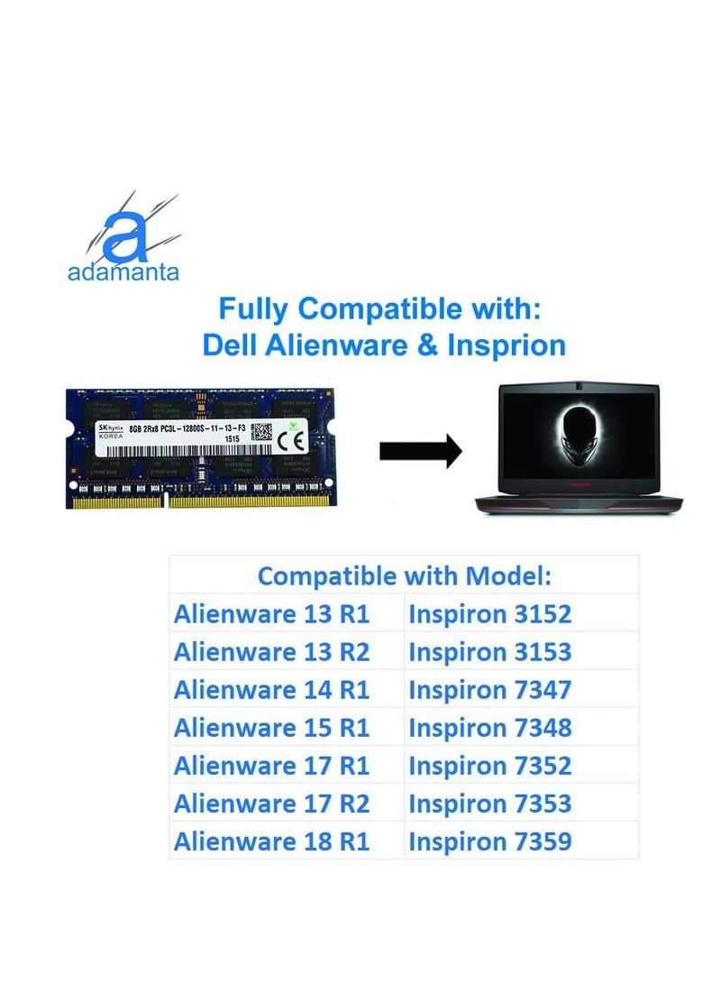 Adamanta Factory Original 16GB (2x8GB) Compatible for Dell Alienware Inspiron Latitude Optiplex Precision Vostro DDR3L 1600Mhz PC3L-12800 SODIMM 2Rx8 CL11 1.35v Laptop Memory Upgrade RAM SNPN2M64C/8G - Image 2
