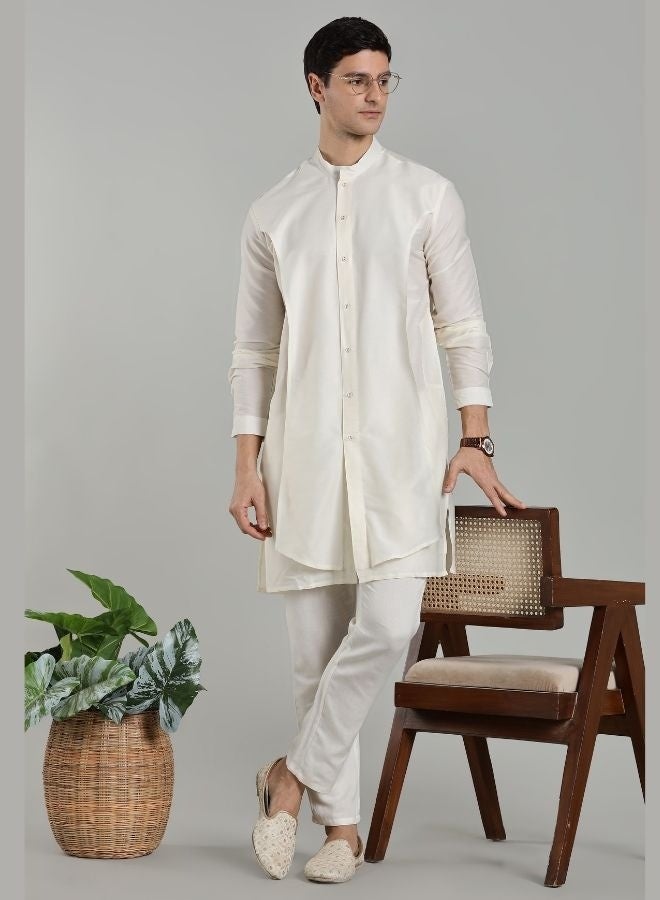 Abhishti White Flap Detail Button Down Kurta - Image 3