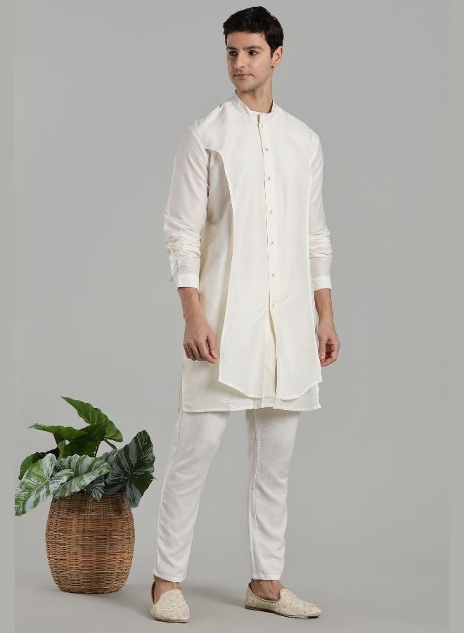 Abhishti White Flap Detail Button Down Kurta - Image 1