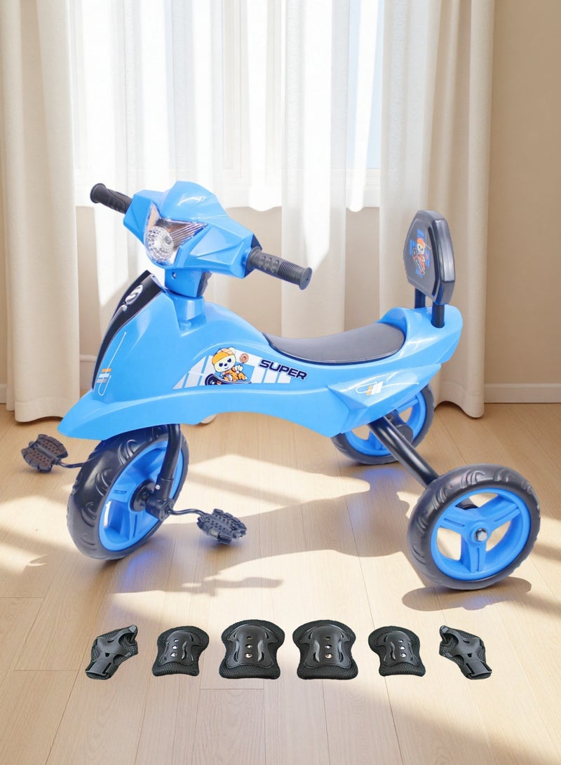 إيزي فيتشور مستقبل سهل - تتضمن مجموعة معدات الحماية - دراجة ثلاثية العجلات للأطفال مع أضواء وموسيقى - خيارات الألوان: أزرق، أحمر، وردي - Image 1