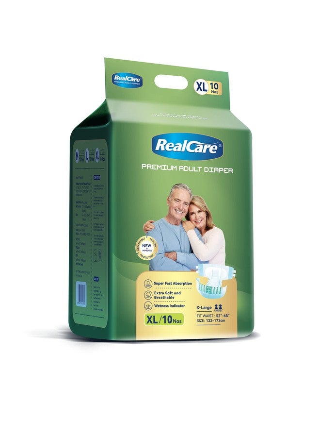 Realcare Overnight Adult Diaper (Tape Style) highly comfort design with Odour Free, Leak Proof, and breathable back sheet. Size - XL (132-173 cms,52-68 Inch) Pack of 1 (10 counts) - Image 1