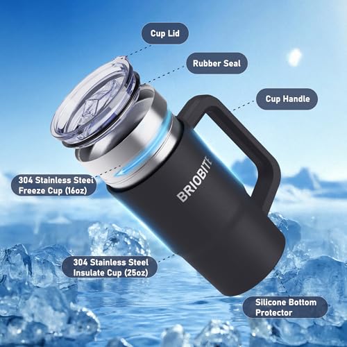 BRIOBITE 2-in-1 Freeze & Insulated Stainless Steel Mug with Lid, 3min Rapid Cooling and Long-lasting Cold, Insulated for Beer, Wine, soda, and Energy Drinks Gifts for Men, Black - Image 5