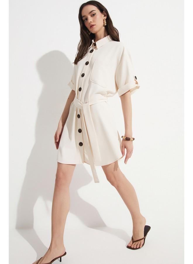 جون فستان بأزرار وحزام - Image 5