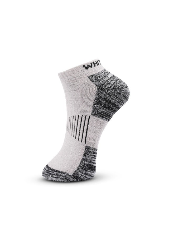 White Leaf 3 Pack Terry Low Cut Socks - Light Grey, Black and White. - Image 2
