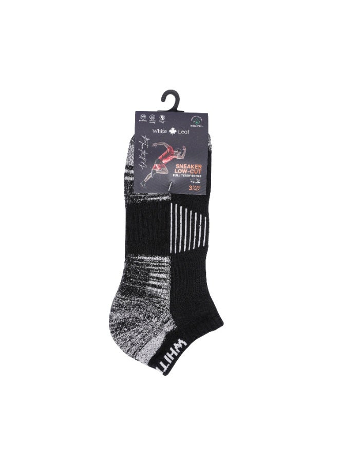 White Leaf 3 Pack Terry Low Cut Socks - Light Grey, Black and White. - Image 5