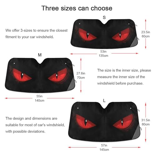 Dussdil Evil Eyes Car Sun Shade Windshield Red Eyes Sunshade Blocks UV Rays Protector Keep Your Vehicle Cool Sun Shield Visor Cover Foldable for Car Truck SUV S - Image 3
