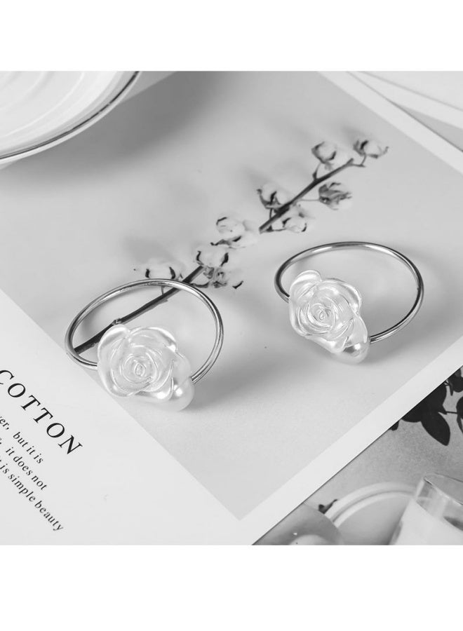 10Pcs Napkin Rings White Rose Pearl Decor Vintage Metal Napkin Ring Holders Elegant Table Decor For Valentine's Day Wedding Banquet Home Party Christmas Dinner - Image 2