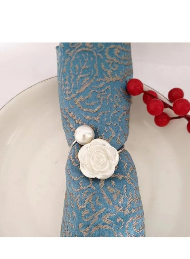 10Pcs Napkin Rings White Rose Pearl Decor Vintage Metal Napkin Ring Holders Elegant Table Decor For Valentine's Day Wedding Banquet Home Party Christmas Dinner - Image 5