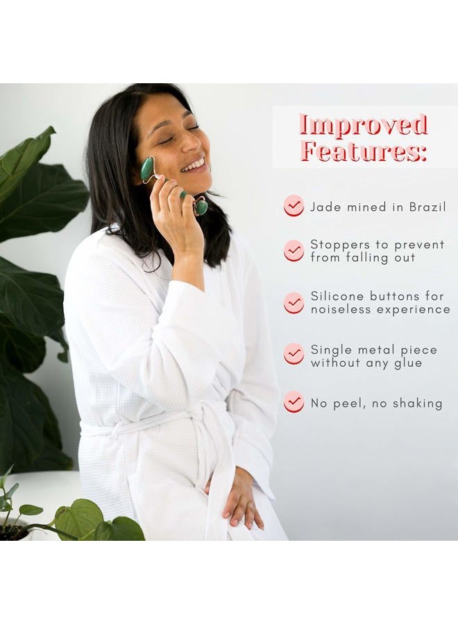 Witty Jade Face Roller and Gua Sha Set in Hand-Drawn Giftbox - Gua Sha Stone, Face Massager Roller, Beauty Massage Face Scraper Tools - Guasha Tool for Face Roller Skin Care, Eyes, Neck - Extra Pouch  - Image 3