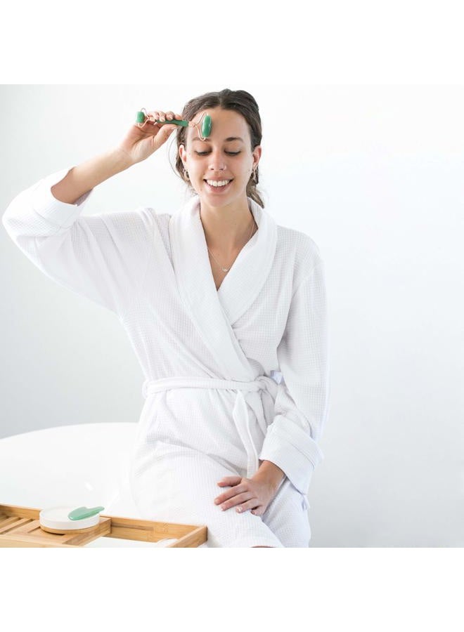 Witty Jade Face Roller and Gua Sha Set in Hand-Drawn Giftbox - Gua Sha Stone, Face Massager Roller, Beauty Massage Face Scraper Tools - Guasha Tool for Face Roller Skin Care, Eyes, Neck - Extra Pouch  - Image 5