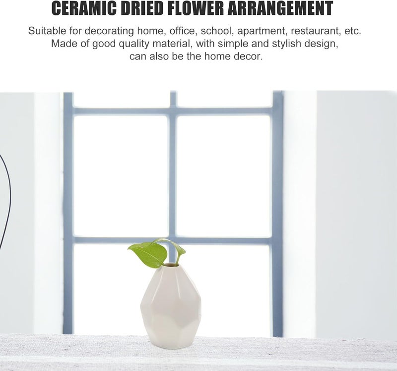 KICHOUSE Ceramic Bud Vase for Home Décor, Multi-Faceted White Dried Flower Container, Floral Arrangement Vase for Living Room and Table Decoration - Image 3