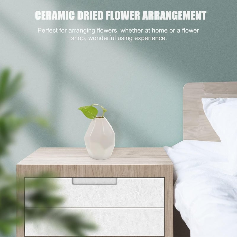 KICHOUSE Ceramic Bud Vase for Home Décor, Multi-Faceted White Dried Flower Container, Floral Arrangement Vase for Living Room and Table Decoration - Image 5