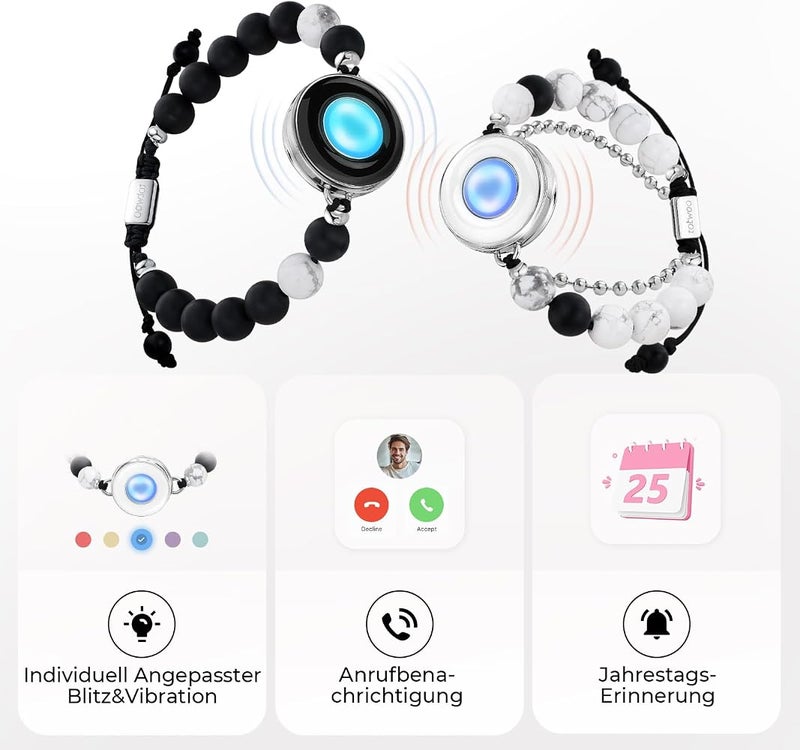 TOTWOO Smart Partner Bracelets for Long Distance Relationships with App Controlled 1:1 Bluetooth Pairing - Romantic Gift with Glow & Touch Vibration - Image 3