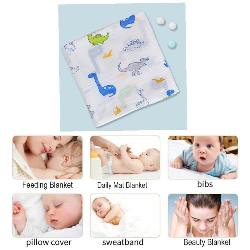 SYGA 110 CM Baby Swaddle Flannel Towel 2 Layer Muslin Swaddle Wrap 100% Cotton Baby Printed Towel (Dinosaur) - Image 4