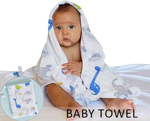SYGA 110 CM Baby Swaddle Flannel Towel 2 Layer Muslin Swaddle Wrap 100% Cotton Baby Printed Towel (Dinosaur) - Image 2