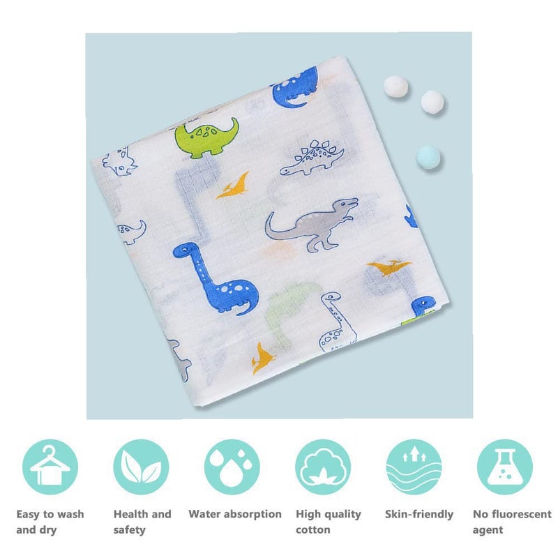 SYGA 110 CM Baby Swaddle Flannel Towel 2 Layer Muslin Swaddle Wrap 100% Cotton Baby Printed Towel (Dinosaur) - Image 5