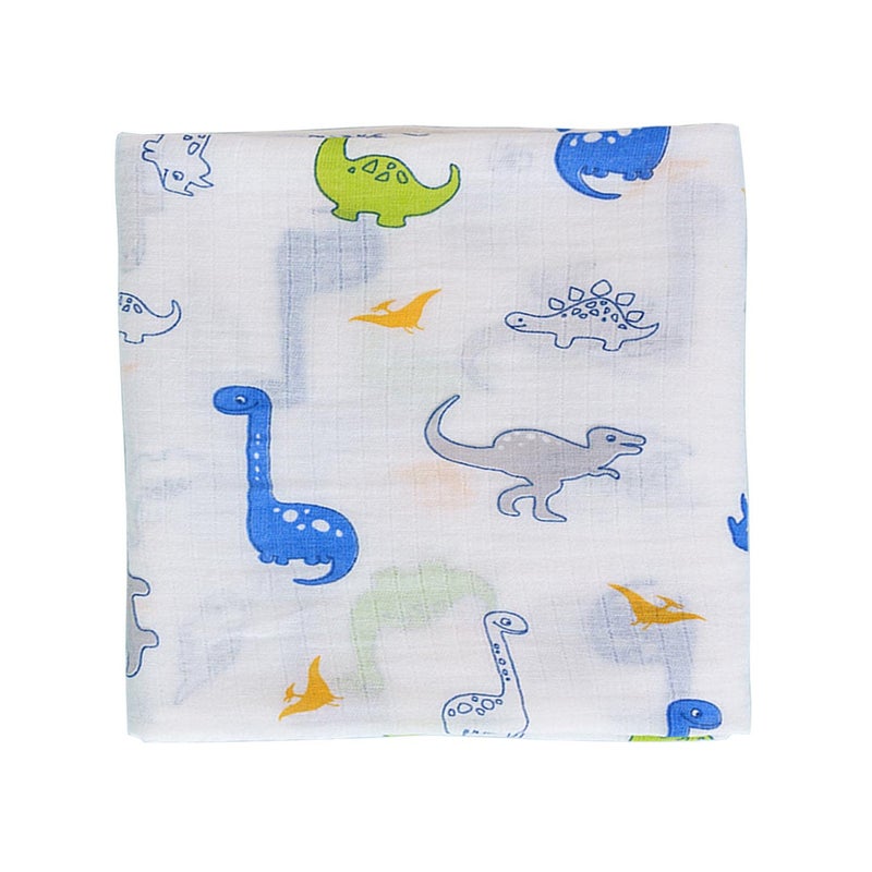 SYGA 110 CM Baby Swaddle Flannel Towel 2 Layer Muslin Swaddle Wrap 100% Cotton Baby Printed Towel (Dinosaur) - Image 1