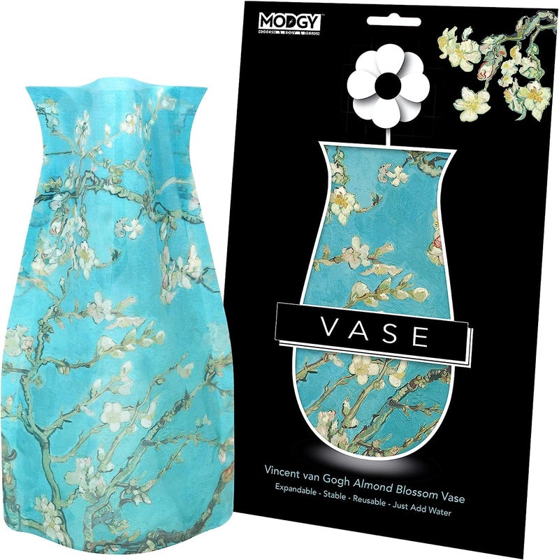 MODGY Expandable Flower Vase Plastic Decorative Modern Vases for Flowers Centerpieces Dining Table Decor Living Room Bathroom Wedding Office Van Gogh Almond Blossom