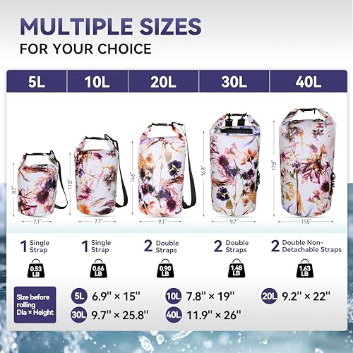 MARCHWAY Floating Waterproof Dry Bag Backpack 5L/10L/20L/30L/40L, Roll Top Sack Keeps Gear Dry for Kayaking, Rafting, Boating, Swimming, Camping, Hiking, Beach, Fishing (Flower, 5L) - Image 3