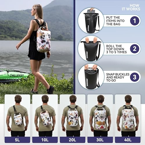 MARCHWAY Floating Waterproof Dry Bag Backpack 5L/10L/20L/30L/40L, Roll Top Sack Keeps Gear Dry for Kayaking, Rafting, Boating, Swimming, Camping, Hiking, Beach, Fishing (Flower, 5L) - Image 4