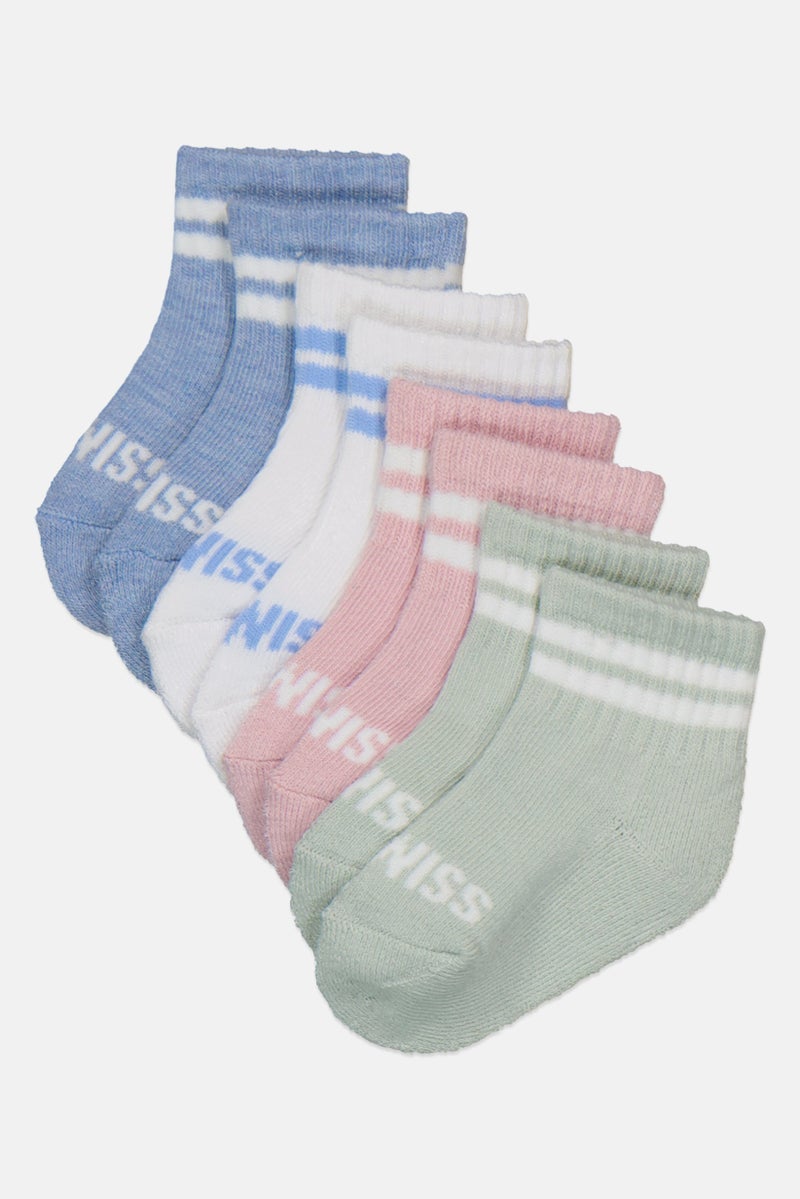 K-SWISS Toddlers Girl 8 Pairs Brand Logo Quater Socks, Multicolor - Image 1