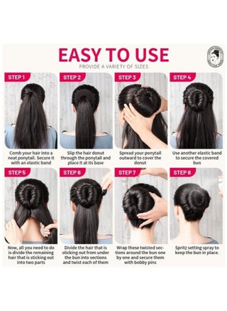 7 Hair Bun Makers Set, Black Buns Shaper Hair Styling Accessories Kit with 5 Bands and 20 Bun Pins, Donut Ring Style Chignon Bun Maker, For Ballet Dance (2 Small 2 Medium 2 Large 1 Extra-Large) - view 5