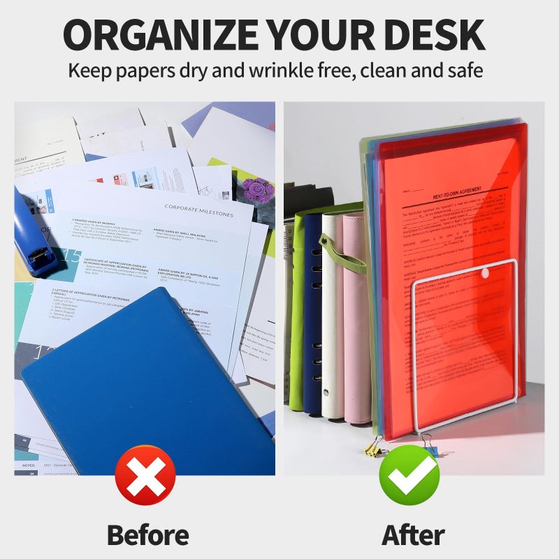 LEOBRO Plastic File Folders for Documents, 4 PCS File Folders, A4 Size Plastic Envelopes with Snap Closure, Clear Envelopes Pouches Folder Organizer Document Holder, Filing Envelopes - Image 5