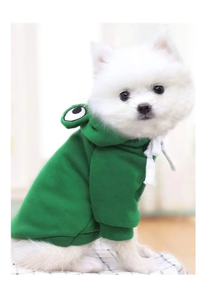 سترة كلب، سترة أساسية للكلاب، معطف سمكة لطيف دافئ، ملابس حيوانات أليفة للاستخدام في الطقس البارد، معطف خارجي للقطط والكلاب الصغيرة والكبيرة، سترة من الصوف مع ملابس كرتونية (أخضر، مقاس M) - Image 2