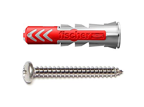 fischer DuoPower 1/4" x 1-3/16" S PH, 50 Plugs & 50 Screws, Powerful Universal Plug with Intelligent 2-Component Technology for Fastenings in Concrete, Bricks, Drywall, Chipboard, etc - Image 1