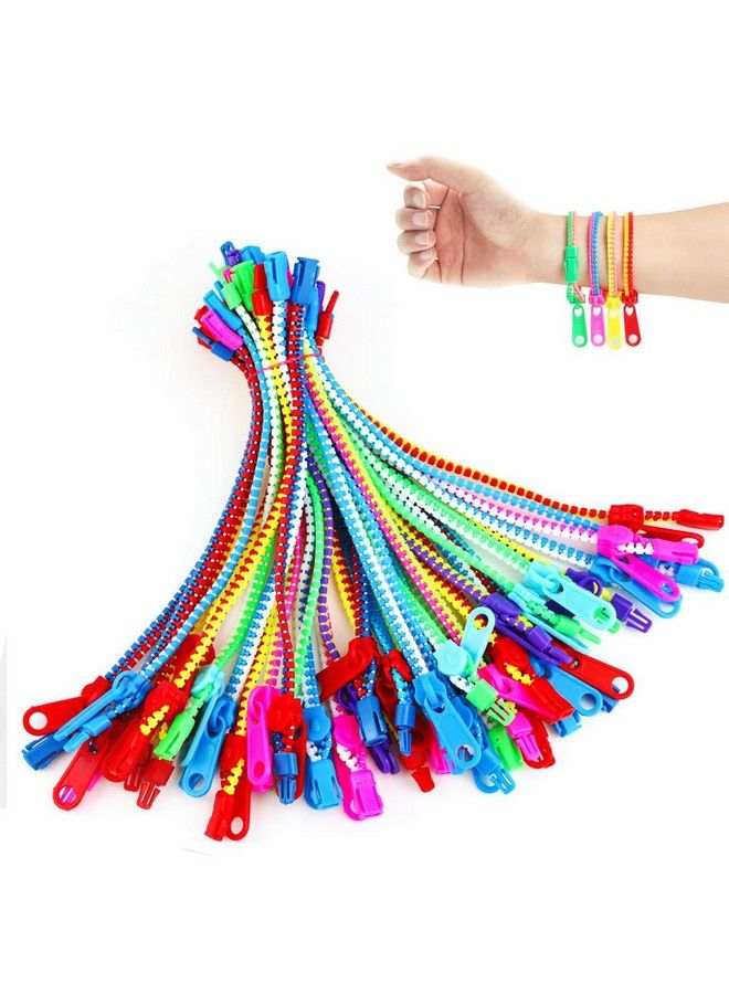 UPlama 50 Pcs Friendship Fidget Zipper Bracelet Neon Colors Sensory Bracelet Bulk Set Party Toys For Birthday Goodie Bags Small Prizes - Image 2