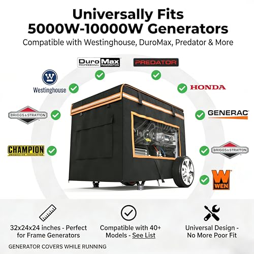 JIAHOO Generator Covers While Running Waterproof, 32"L x 24"W x 24"H Heavy Duty Generator Covers for Outside, Compatible with 5000W-10000W Generator, Overall Protection for Generator, Black - Image 3