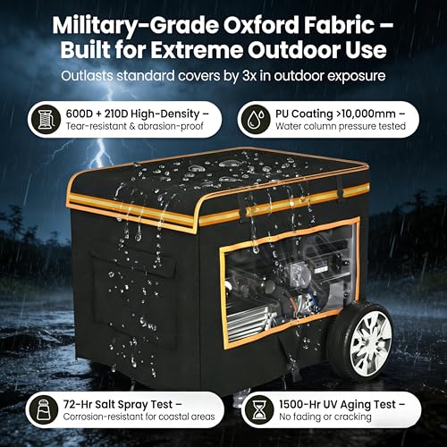 JIAHOO Generator Covers While Running Waterproof, 32"L x 24"W x 24"H Heavy Duty Generator Covers for Outside, Compatible with 5000W-10000W Generator, Overall Protection for Generator, Black - Image 2