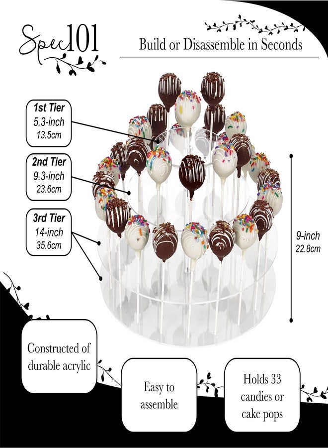 Spec101 Acrylic Cake Pop Display Stand - 3 Tier Circle Clear Decorative Lollipop Holder Party Stand - Holds 33 Suckers - Image 2
