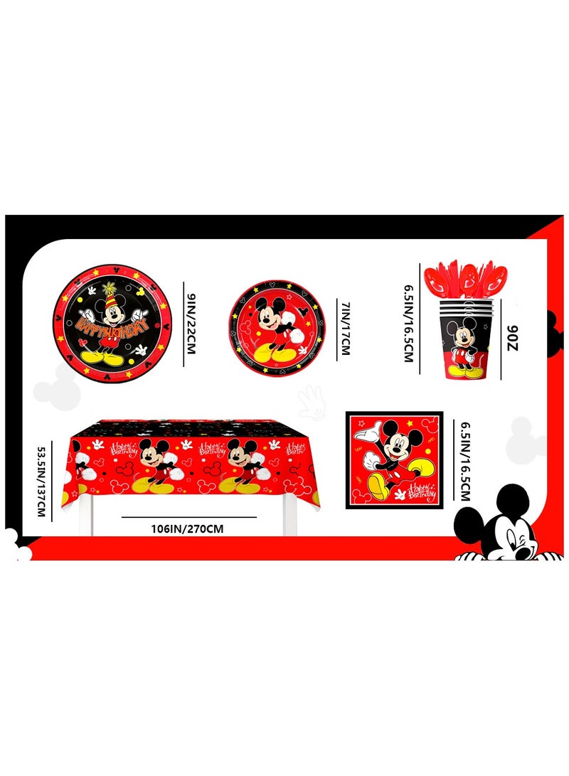 FRUITFUL PARTY Mickey Mouse Disposable Party Tableware for 20 Guests, 141pcs Mickey Mouse Birthday Party Supplies Mickey Mouse Theme Paper Plates Tablecloth etc Mickey Mouse Party Decorations - Image 3
