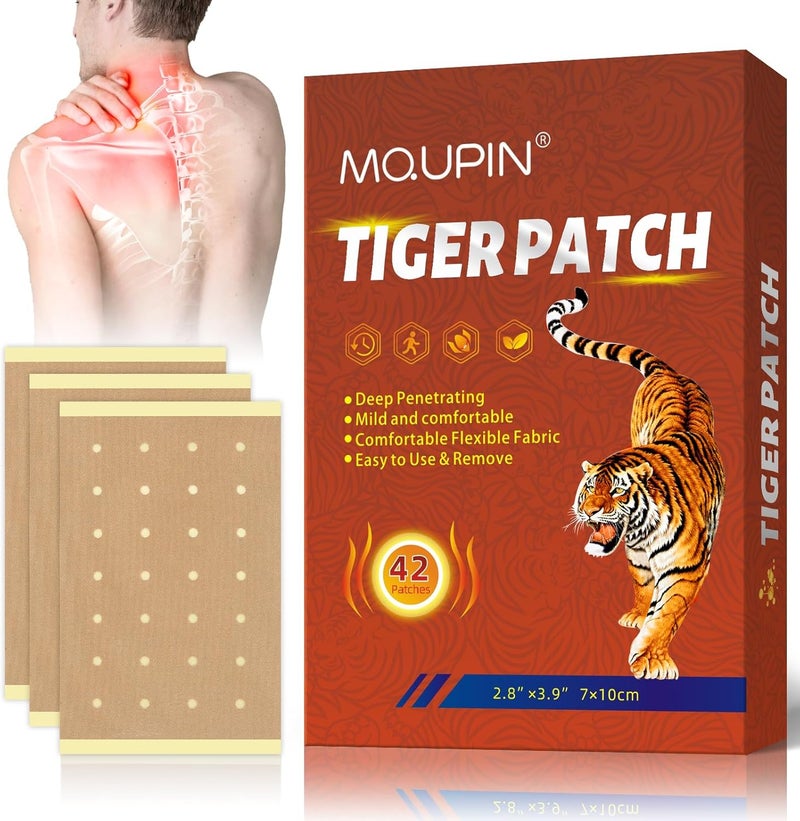 MQUPIN 42 قطعة لاصقات النمر الصينية لآلام الظهر - قوة فائقة لعضلات ومفاصل الركبة والكتف والرقبة - Image 1