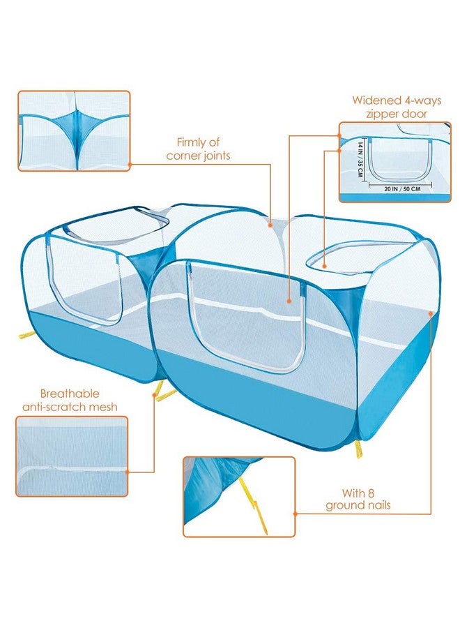 Lukovee Small Animals Playpen, Chicken Pen with Escape-Proof Detachable Bottom & 4 Zipper Doors, Breathable Foldable Portable Large Chicken Run Coop for Puppy Duck Kitten Rabbits Outdoor Yard (Blue) - Image 4