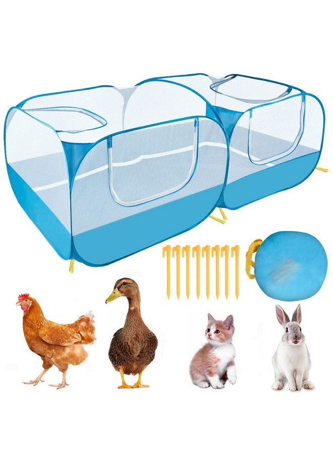 Lukovee Small Animals Playpen, Chicken Pen with Escape-Proof Detachable Bottom & 4 Zipper Doors, Breathable Foldable Portable Large Chicken Run Coop for Puppy Duck Kitten Rabbits Outdoor Yard (Blue) - Image 1
