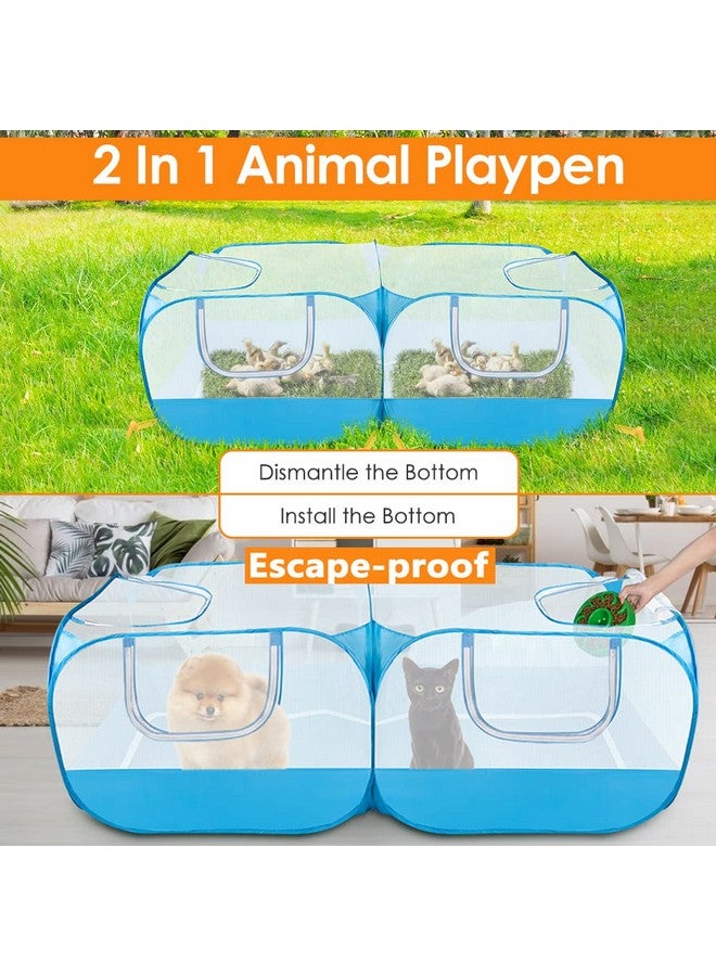 Lukovee Small Animals Playpen, Chicken Pen with Escape-Proof Detachable Bottom & 4 Zipper Doors, Breathable Foldable Portable Large Chicken Run Coop for Puppy Duck Kitten Rabbits Outdoor Yard (Blue) - Image 2
