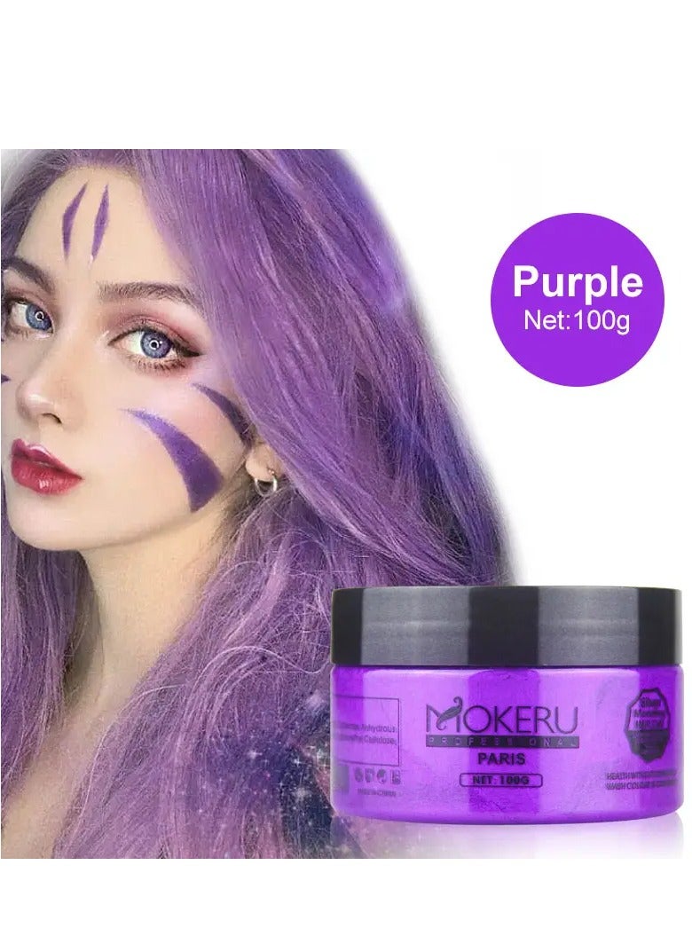 موكيرو صبغ الشعر الطبيعي، شمع تلوين الشعر، صبغة احترافية مؤقتة، كريم طين الشعر (أرجواني) 100 جرام - Image 1