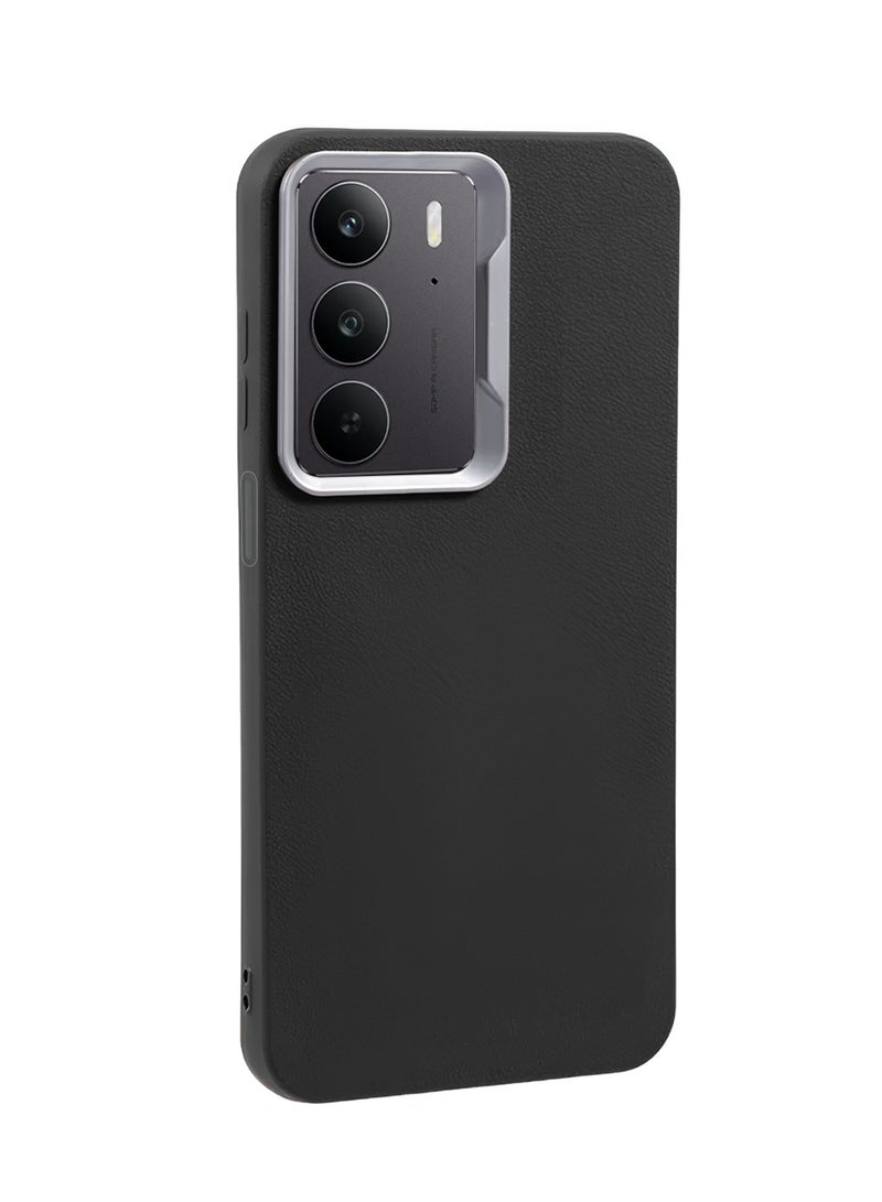 Wtech Realme C75 5G 2025 Anti-fingerprint Luxury Soft Leather PU Back Cover Protective Shield Case Cover (MCFLSN) - Black - Image 2